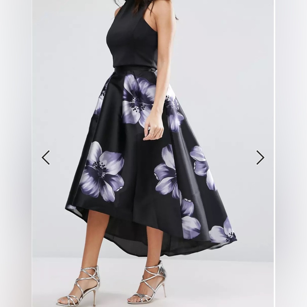 ASOS Jessica Wright Dip Hem Floral Midi Skirt | Size 2 - Picture 7 of 9
